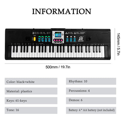 Teclado electrónico multifuncional de 61 teclas para niños, piano eléctrico digital con micrófono, instrumento de teclado electrónico para principiantes.