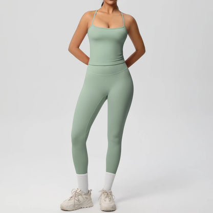 Conjunto de top de yoga halter, traje de gimnasio para fitness, entrenamiento, top deportivo sin mangas, espalda cruzada, ropa interior deportiva, control de abdomen, adelgazante