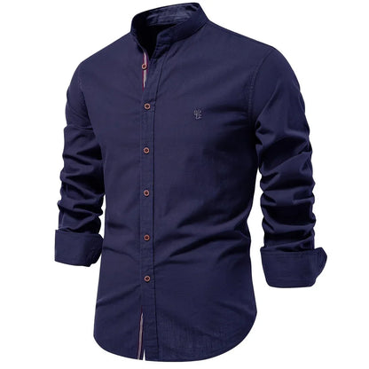 Camisa de lino 100% algodón para hombre, camisas de marca con bordado de color liso, blusas informales de manga larga de alta calidad con botones