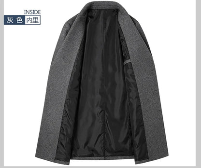 Nueva chaqueta cortavientos larga de lana de alta calidad para hombre, color negro y gris, clásica, gruesa y cálida, ideal para otoño e invierno (2025).