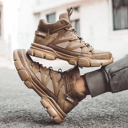 Zapatos de trabajo de seguridad para hombre, ligeros, transpirables, indestructibles, irrompibles, cómodos, con diseño de puntera de plástico.