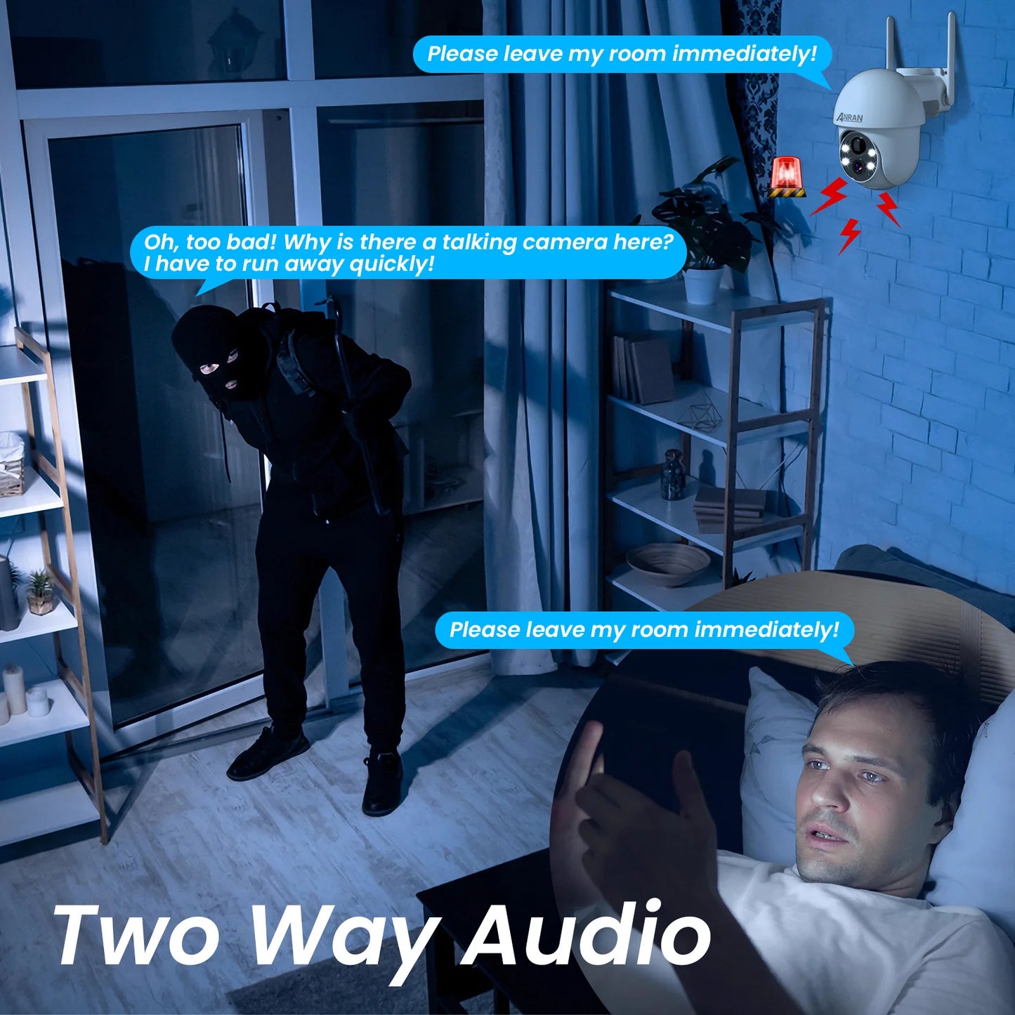 Cámara de seguridad WiFi con batería solar 1296P, rotación de 360°, detección de humanoides inalámbrica, alarma con sirena y sirena.