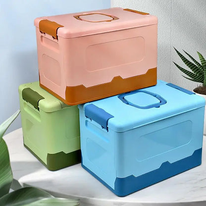 Contenedores de almacenamiento plegables, apilables, portátiles, con tapa y asa, gran capacidad, suministros para la organización del hogar.