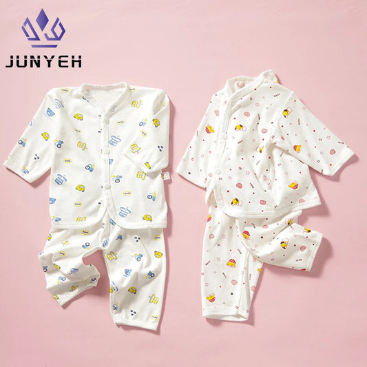 Ropa interior para bebé de 0 a 3 meses, con dibujos animados, para el hogar, de algodón, con botones, para niñas y niños, camiseta de manga larga y pantalones largos.