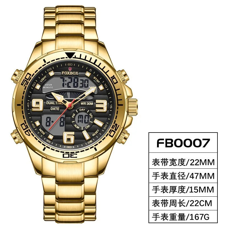 Relojes digitales Foxbox para hombre, reloj de pulsera deportivo de cuarzo de lujo superior, reloj de pulsera de acero militar resistente al agua, reloj de pulsera de cuarzo, reloj para hombre