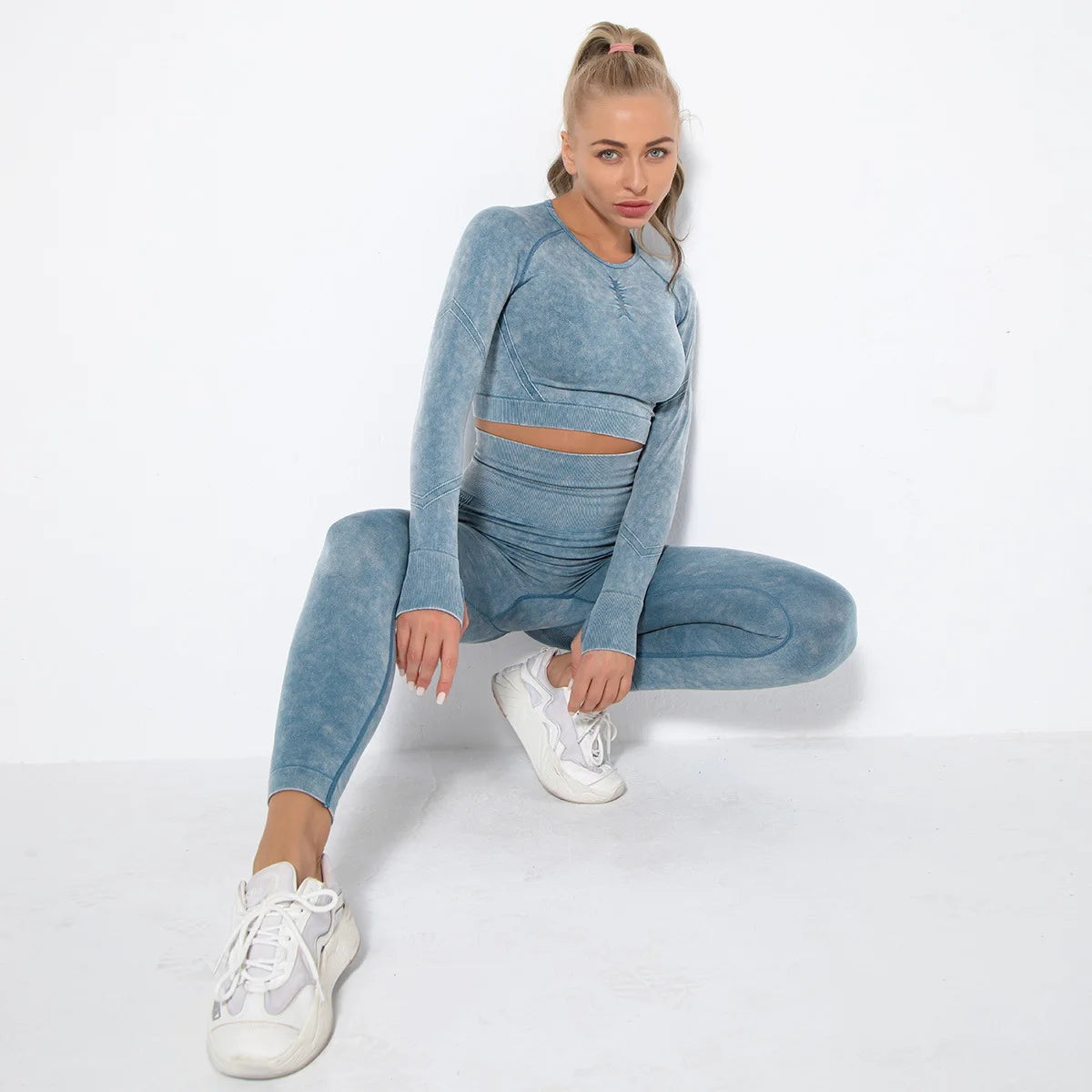 Conjunto de gimnasio con top corto sin costuras para mujer, conjunto de entrenamiento de yoga, ropa deportiva, leggings push up, chándal