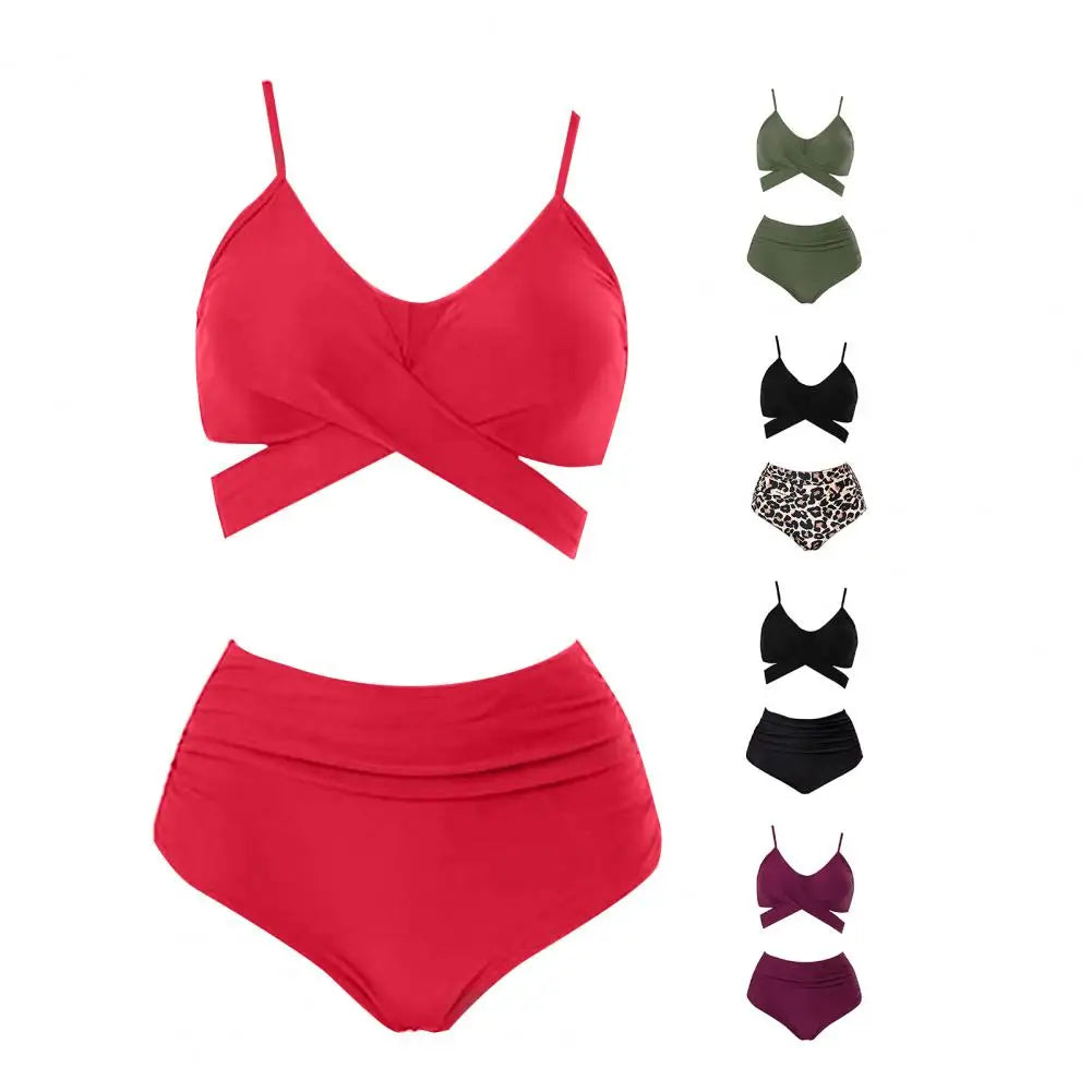 Summer Swimsuit  Stylish Cross Bandage Bra Panties Bikini Set  Breathable Bikini Set