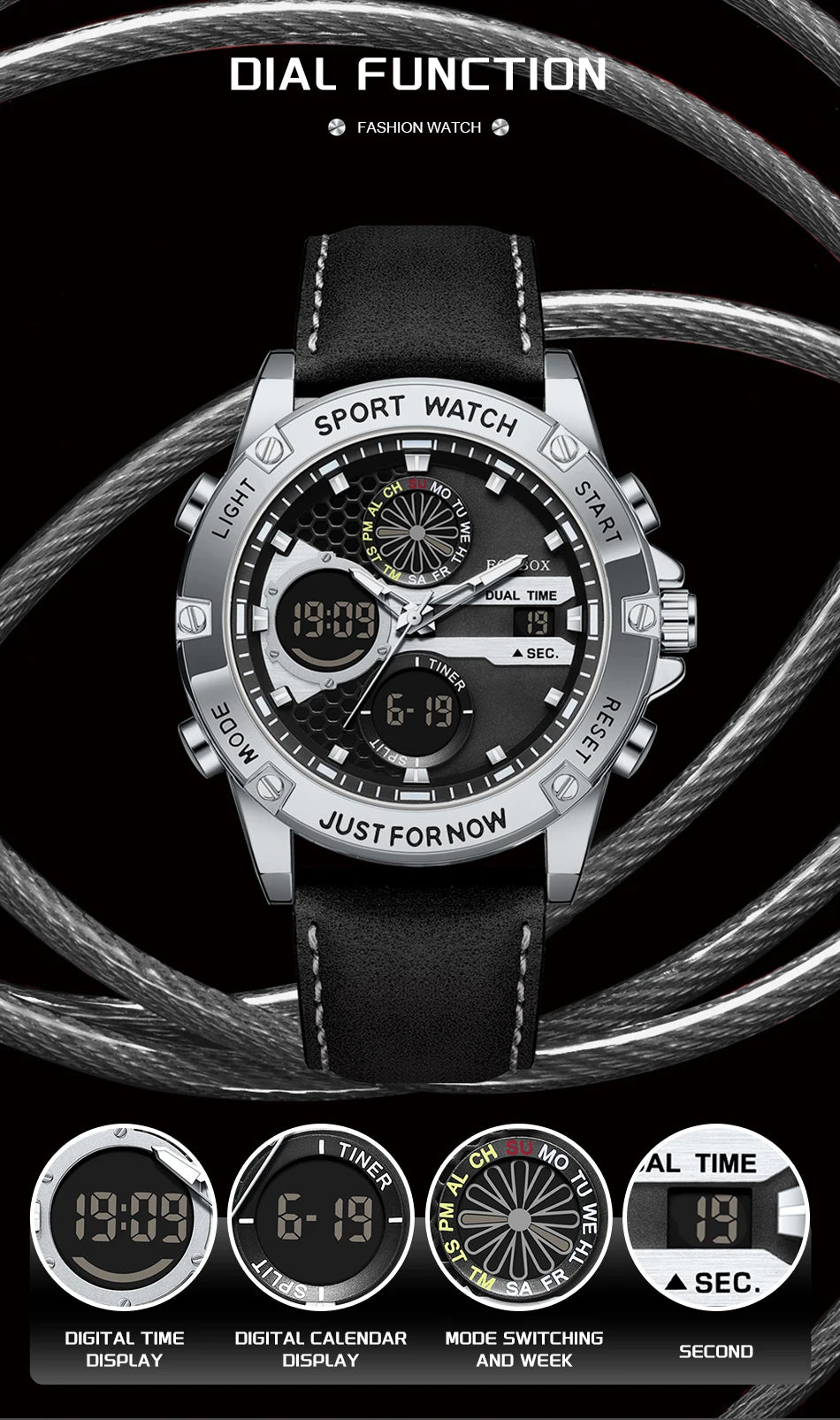 FOXBOX Relojes de lujo de moda para hombre, reloj de pulsera luminoso resistente al agua con fecha y doble horario para hombre, relojes de cuarzo para hombre, relojes masculinos