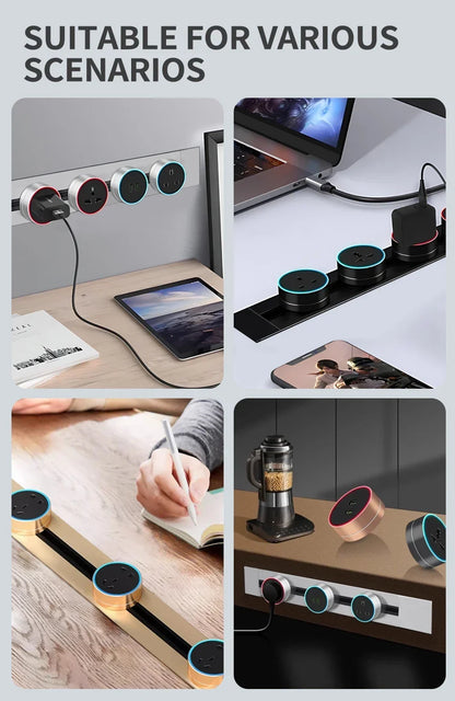 Enchufes de carril ultrafinos integrados, universales, UE, EE. UU., Reino Unido, USB, LED, adaptador eléctrico, riel para electrodomésticos inteligentes de alta gama