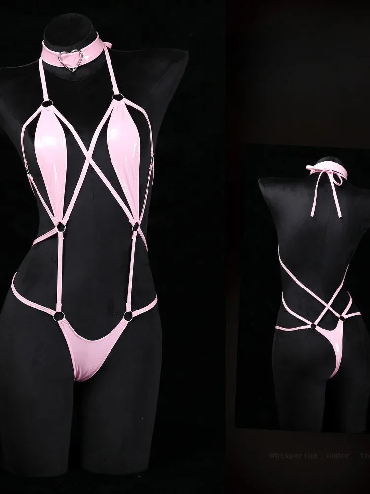 Lencería sexy para mujer, ropa interior abierta con abertura anal, sujetador con perlas huecas, pijama sexy de encaje, disfraz erótico de 3 piezas