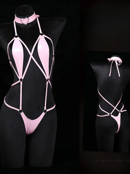 Lencería sexy para mujer, ropa interior abierta con abertura anal, sujetador con perlas huecas, pijama sexy de encaje, disfraz erótico de 3 piezas