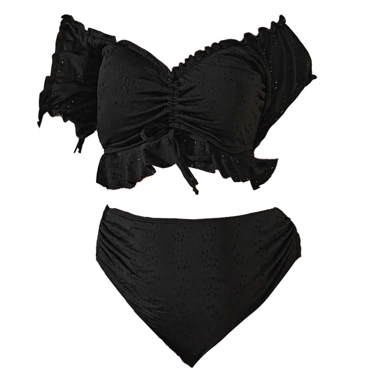 Conjunto de bikini de maternidad de 2 piezas, traje de baño con hombros descubiertos y volantes, top corto con braguita, para embarazadas, vacaciones en la playa, para tomar el sol.
