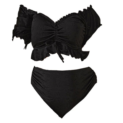Conjunto de bikini de maternidad de 2 piezas, traje de baño con hombros descubiertos y volantes, top corto con braguita, para embarazadas, vacaciones en la playa, para tomar el sol.