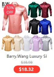 Camisas de seda de diseño para hombre en azul, dorado, verde, rojo, blanco y negro. Estampado cachemir bordado. Corte ajustado. Blusas casuales de manga larga.