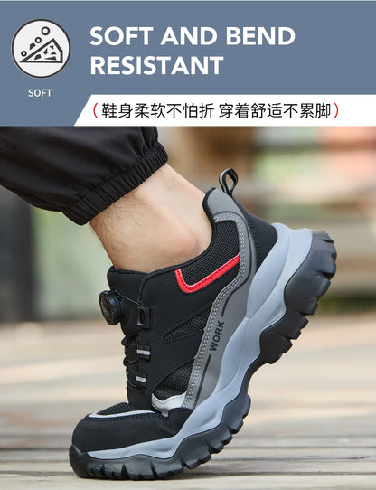 Zapatillas ligeras y transpirables con punta de acero para hombre, calzado de seguridad con protección antigolpes y antiperforación, con botones giratorios.