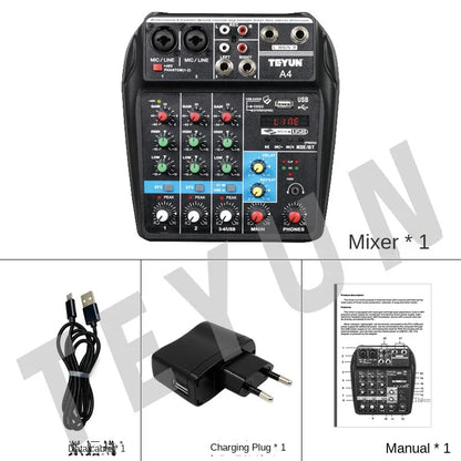 Mesa de mezclas de sonido para DJ TEYUN de 8, 6 y 4 canales, mezclador de audio con 24 efectos DSP, Bluetooth, PC, reproducción USB, grabación, controlador de 48 V, consola de mezclas