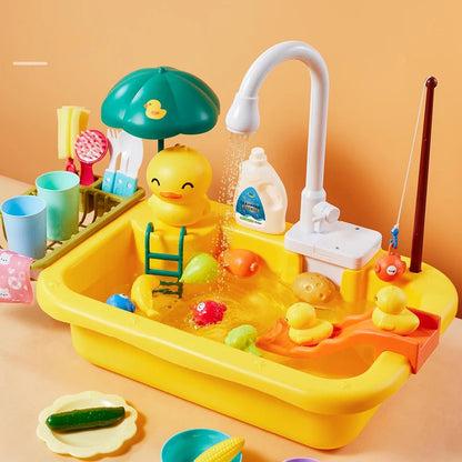 Fregadero de cocina para niños, lavavajillas eléctrico, juguete con agua corriente, juego de simulación, comida, pesca, juego de rol, regalo para niñas