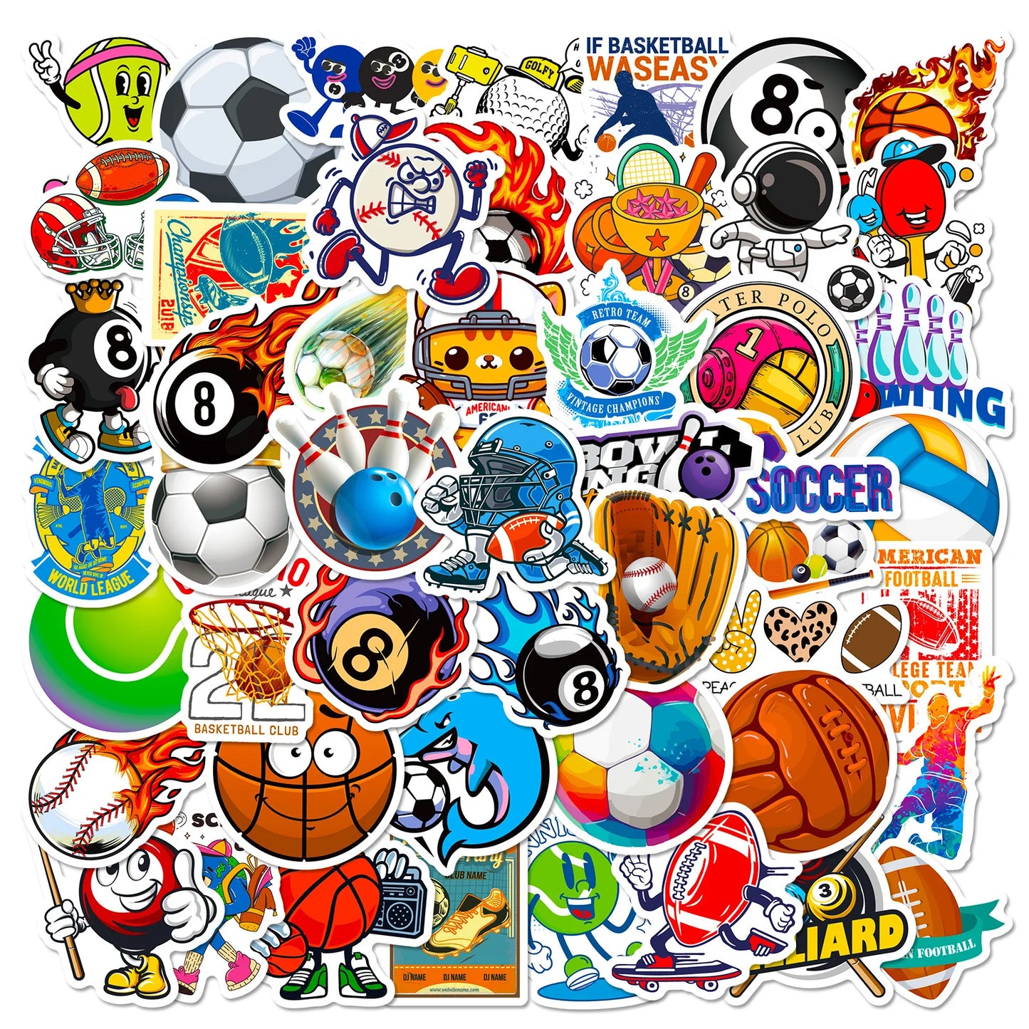 50 pegatinas deportivas para teléfono, fútbol, voleibol, golf, baloncesto.
