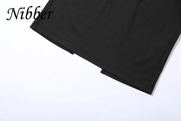 Vestido Nibber de moda para mujer, color liso, halter, sexy, espalda descubierta, abertura, bolso, corte ajustado, estilo cadera, colección verano 2025, rebajas, sencillo, vestidos