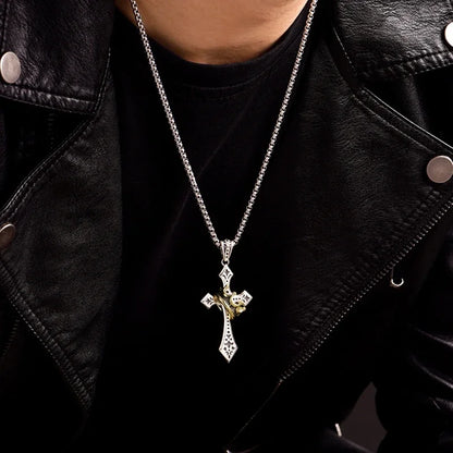 Collar con colgante de cruz y corona punk para hombre, estilo retro hip hop, de cobre, para parejas, cadena de suéter, accesorios de joyería, regalo festivo.