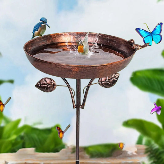 Baño para pájaros de pie, para jardín al aire libre, de metal, cuenco, baño de agua para pájaros, baño antiguo, resistente al invierno.