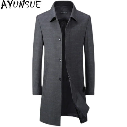 AYUNSUE - Gabardina de invierno de longitud media para hombre, chaqueta de lana acolchada gruesa de alta gama, abrigo informal holgado
