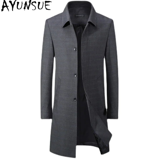AYUNSUE - Gabardina de invierno de longitud media para hombre, chaqueta de lana acolchada gruesa de alta gama, abrigo informal holgado