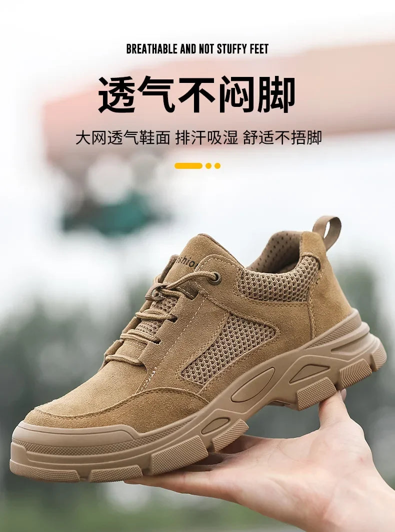 Calzado de seguridad laboral para hombre: transpirable, apto para todas las estaciones, resistente a impactos y perforaciones, y con protección contra el desgaste.