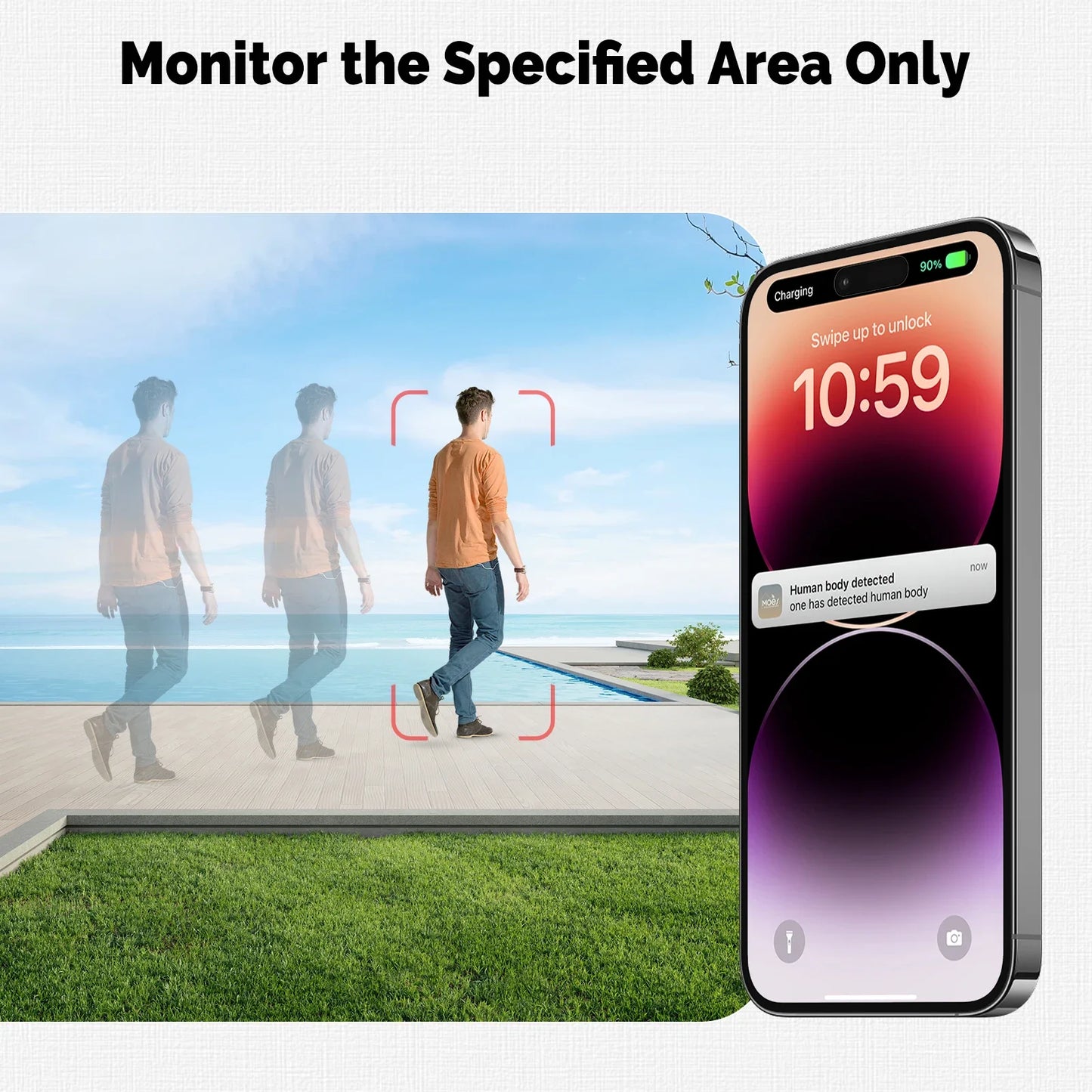 Cámara de seguridad solar inteligente MOES, WiFi de doble banda 2.4/5 GHz, resistente al agua IP65, monitoreo mediante aplicación (Alexa/Google Home), Tuya