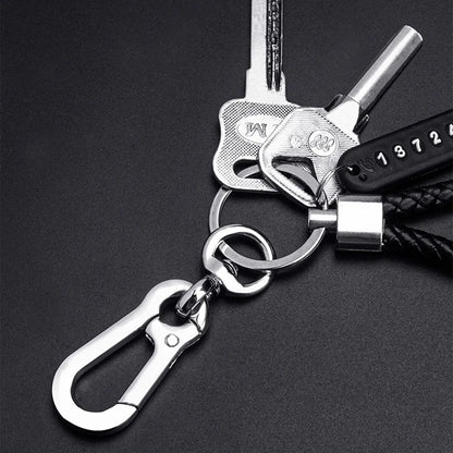 Llavero con colgante de placa de número de teléfono móvil DIY para hombre, estilo punk, cuerda de cuero tejida simple, antipérdida, accesorio para llavero de coche.