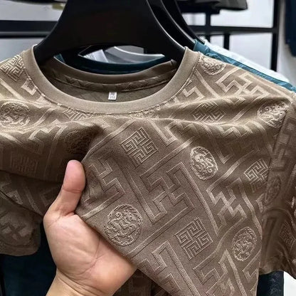 Camiseta de manga corta de seda de hielo para hombre, económica, informal, de cuello redondo, transpirable, de verano, a la moda, de media manga y cuello redondo.