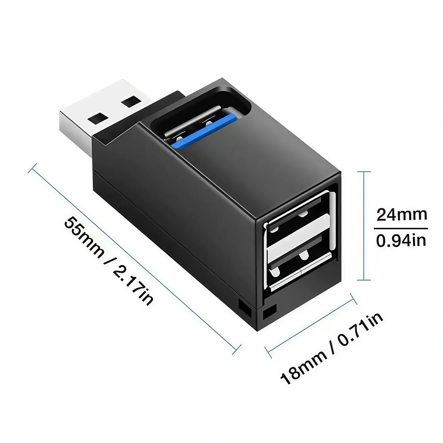 Adaptador concentrador USB 3.0 de 4 puertos: transferencia de datos de alta velocidad de 5 Gbps, diseño compacto y portátil para ordenador portátil, PC y Mac.