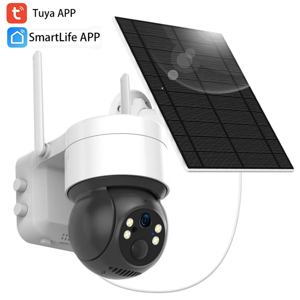 Cámara IP de seguridad inteligente Tuya SmartLife WIFI 3MP IP65 resistente al agua con seguimiento humano, visión nocturna a color y energía solar.
