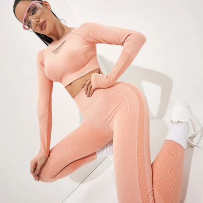 Ropa de yoga de moda para mujer, con espalda hueca, manga larga, deportiva, fitness