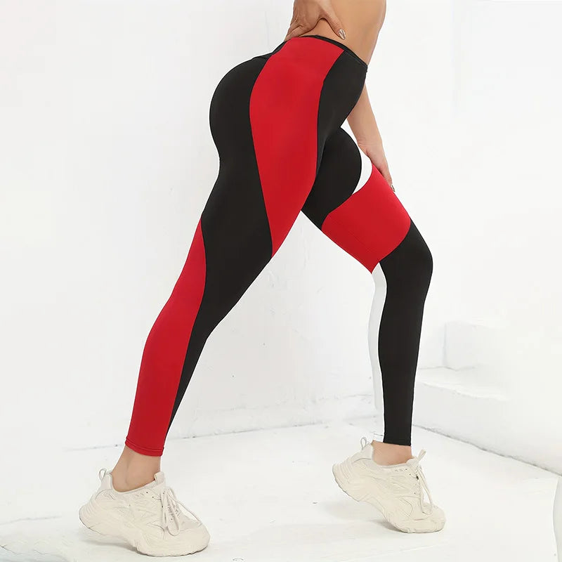 Leggings de yoga de cintura alta con bloques de color para mujer, leggings de entrenamiento con control de abdomen para mujer