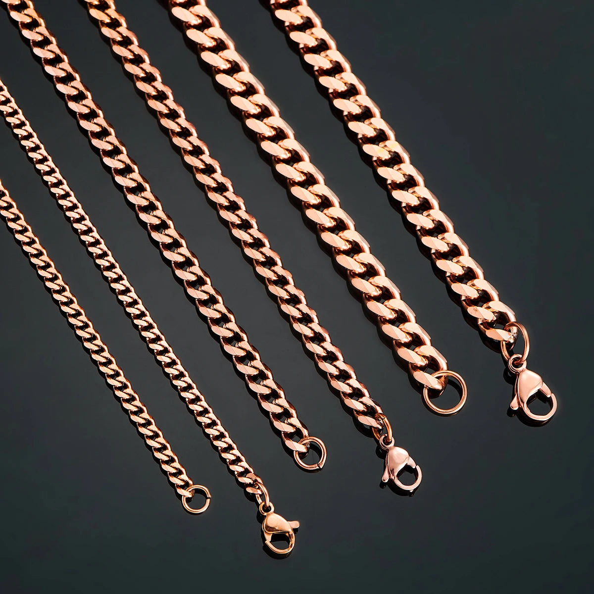 Cadena de eslabones cubanos de acero inoxidable de color rosa de 3,6 mm, 5 mm y 7 mm, collar clásico para mujer y niña, de 14 a 30 pulgadas