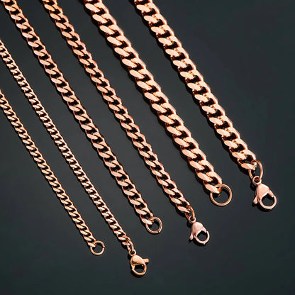 Cadena de eslabones cubanos de acero inoxidable de color rosa de 3,6 mm, 5 mm y 7 mm, collar clásico para mujer y niña, de 14 a 30 pulgadas