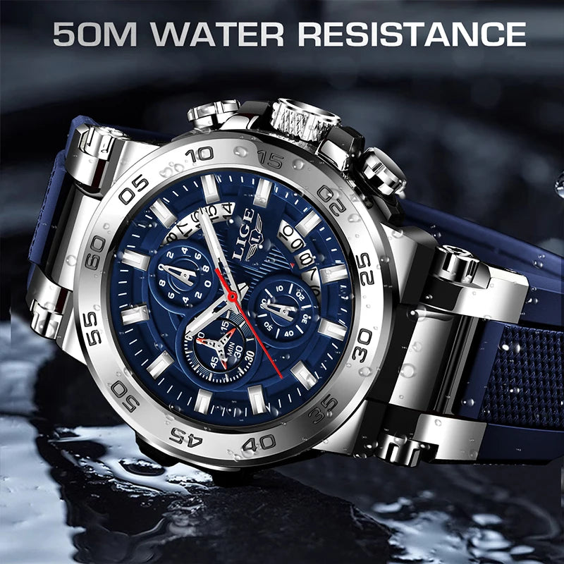 Relojes LIGE 2025 para hombre, nuevos, a la moda, con correa de silicona, sencillos, deportivos, militares, con fecha, resistentes al agua 50M, de cuarzo, para caballero, reloj + caja.