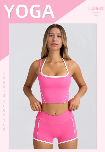 Ropa interior deportiva, chaleco, pantalones cortos, sujetador con tirantes, espalda descubierta, pilates, ajustado, elástico, para fitness, correr, yoga, conjunto de ropa para mujer