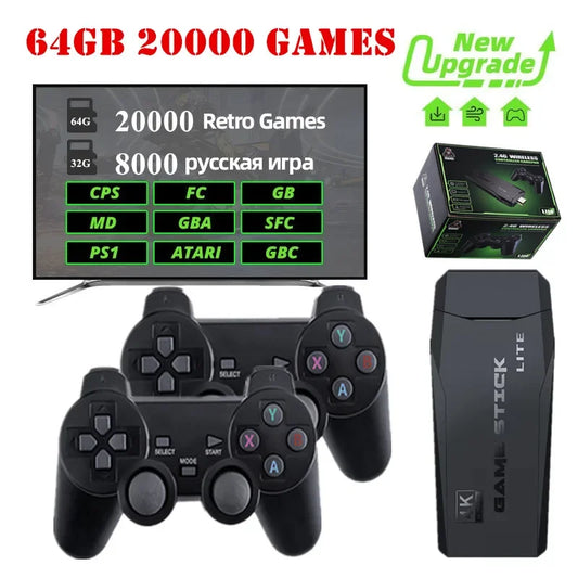 Consola de videojuegos 2.4G con doble mando inalámbrico, 4K, 20.000 juegos, 64 juegos retro de 32 GB para PS1/GBA, regalo de Navidad para niño.