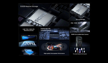 Smartphone robusto DOOGEE S118 de 8 GB y 512 GB, pantalla FHD+ de 6,58", Helio G99, cámara IA de 50 MP, 10800 mAh, Android 14, NFC, 4G.