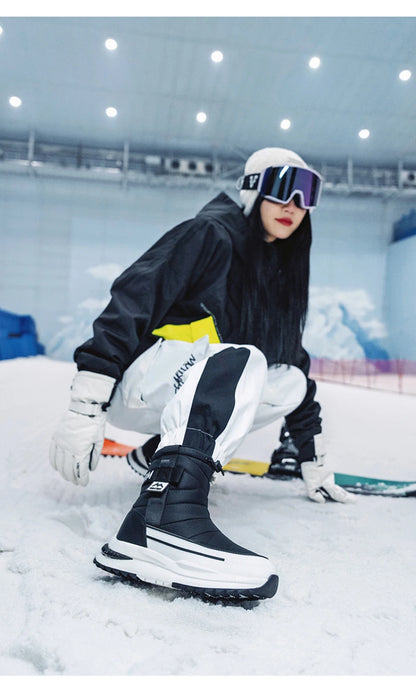 Botas de nieve de invierno para mujer, de terciopelo grueso, de viaje, cálidas, antideslizantes, de algodón, de tubo medio, informales y cómodas.