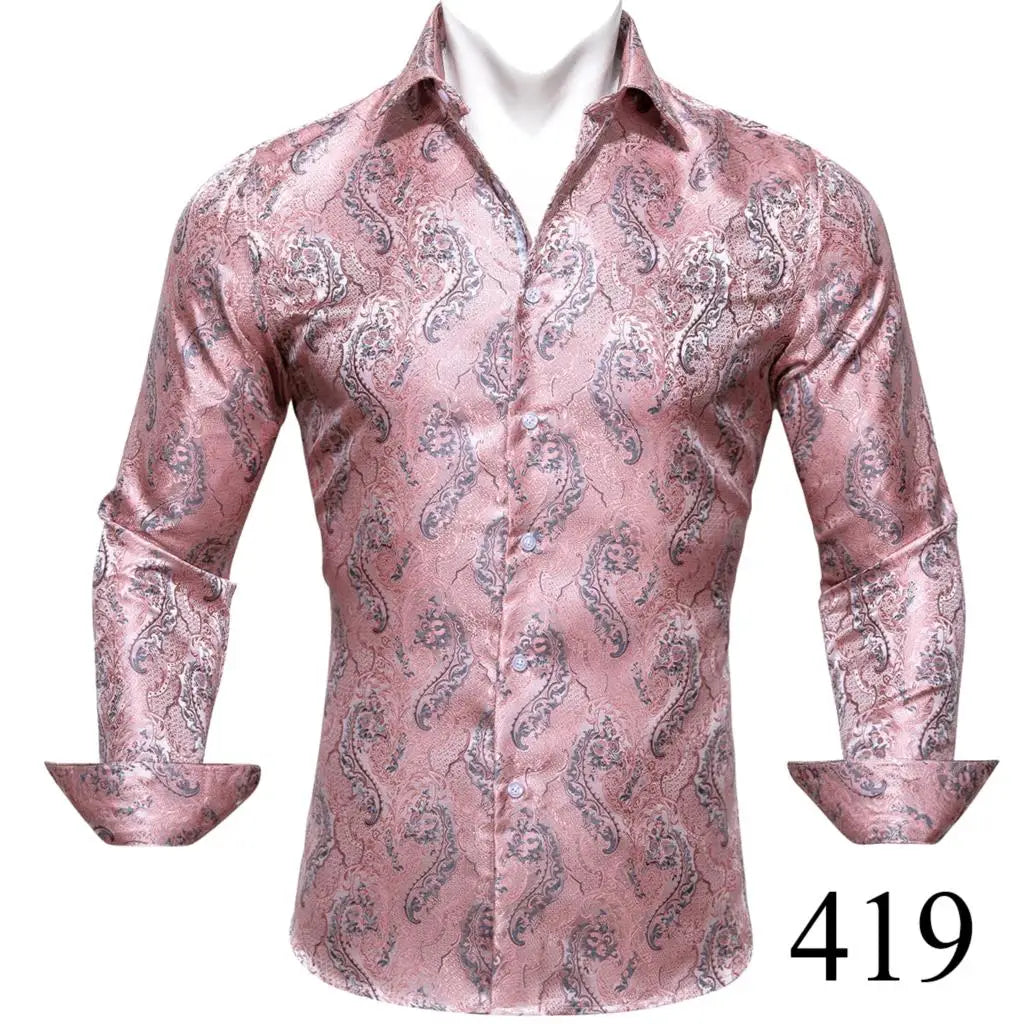 Camisas clásicas negras estampadas y bordadas para hombre, solapa de seda, manga larga, corte formal exquisito, ideales para eventos de negocios y fiestas. Barry.Wang CY-0407