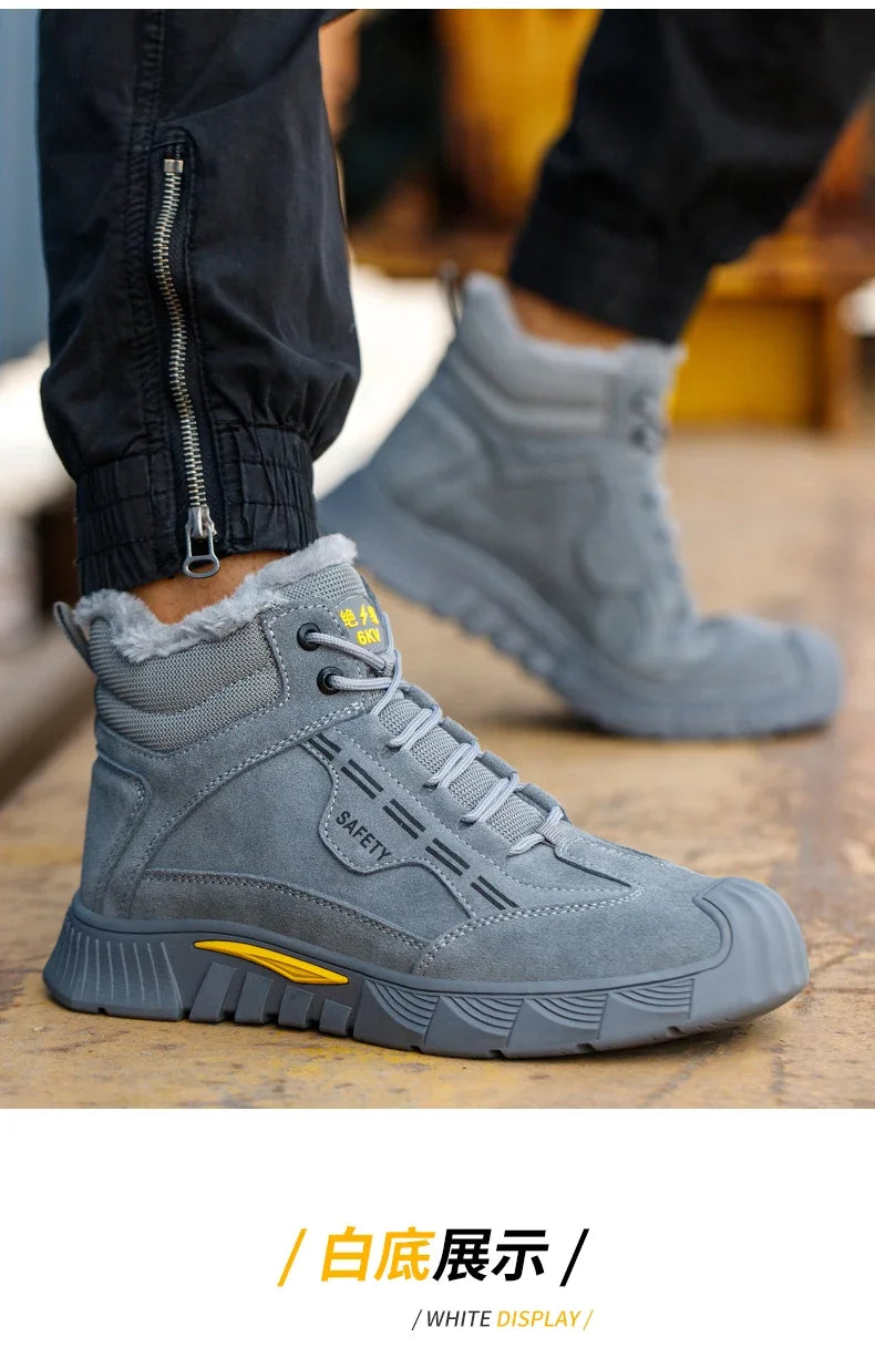 Calzado de seguridad para hombre, zapatos de trabajo con puntera de acero, color gris, anti-aplastamiento, anti-perforación, alta calidad, tallas 38-45, bota de trabajo indestructible para hombre.
