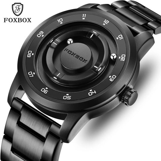 Reloj FOXBOX con diseño de planeta, puntero magnético flotante, rodamiento de bolas libre, creativo, sencillo, resistente al agua, de cuarzo para hombre.