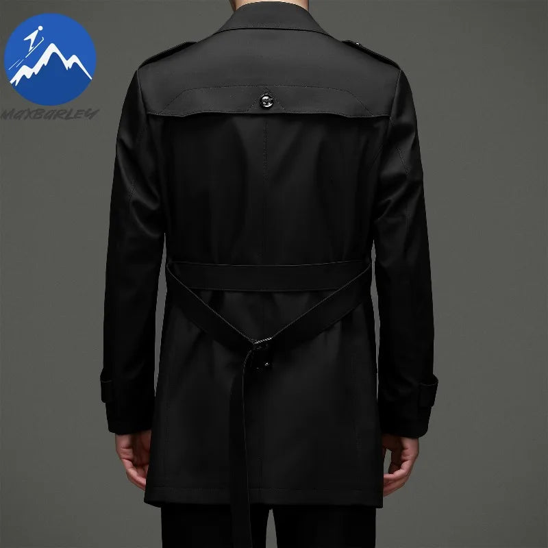 Abrigo tipo gabardina Maxbarley para hombre, estilo coreano, ligero, de lujo, de un solo botón, chaqueta larga cortavientos, colección primavera-otoño 2025, marca, con solapa.