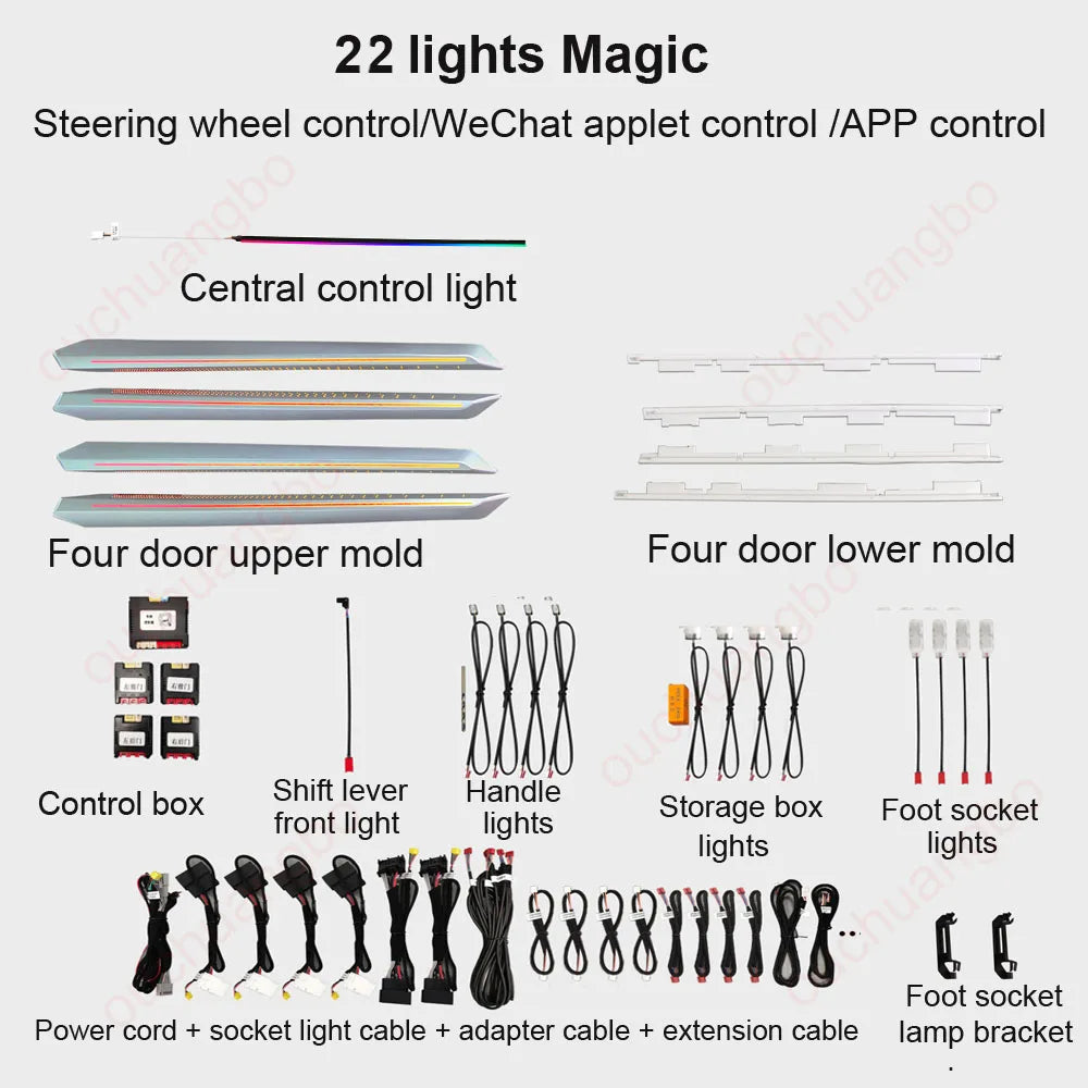 Luz ambiental LED Ouchuangbo para A3 8Y RS3 A3L 2021-2024, iluminación interior, 256 colores, lámpara de ambiente, kit de retroiluminación, moldura dinámica