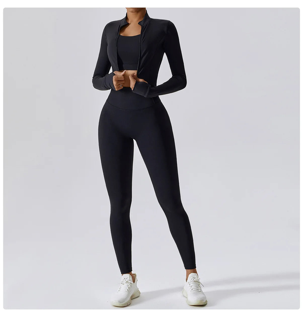 Conjunto de yoga de 3 piezas para mujer, conjuntos de entrenamiento, ropa deportiva para gimnasio, ropa deportiva con cremallera, leggings de manga larga y cintura alta, trajes deportivos, traje de yoga