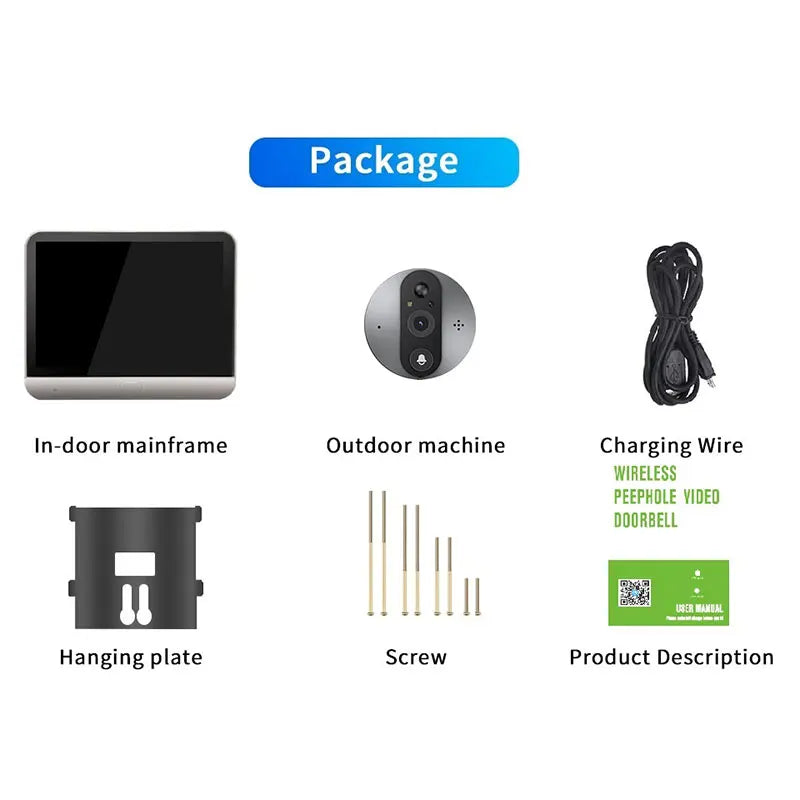 Yuezhe 3MP icam365 Peephole Doorbell Camera Wifi 4.3 Inch Digital Video Door Bell Security Smart Home Night PIR Wireless Bell