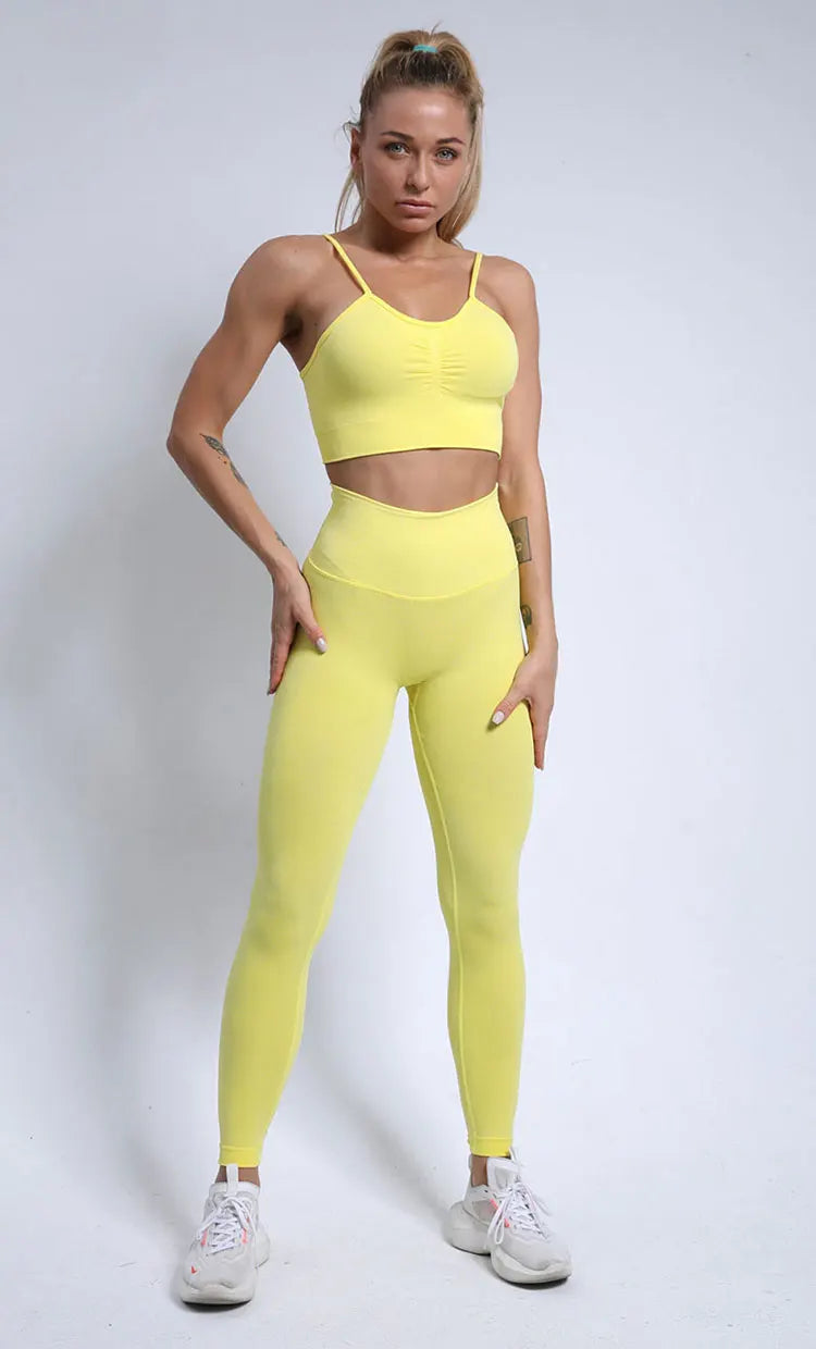 Conjunto deportivo para mujer, top deportivo, leggings de yoga, sujetador deportivo, leggings sin costuras para realce de glúteos.